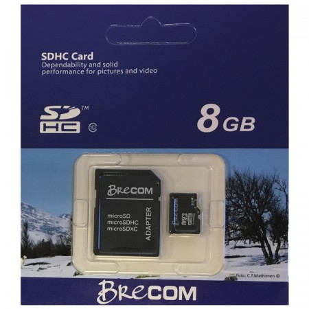 Minnekort Micro SD 8 GB m/adapter, Brecom